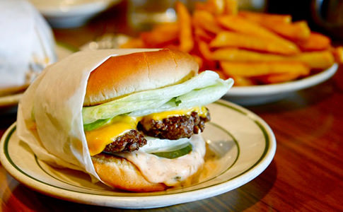 Plated burger and fries